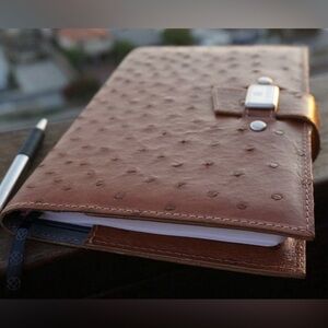 CORSO Genuine Ostrich Leather Notebook Cover Brown 8x6 Eco-friendly Cruelty Free